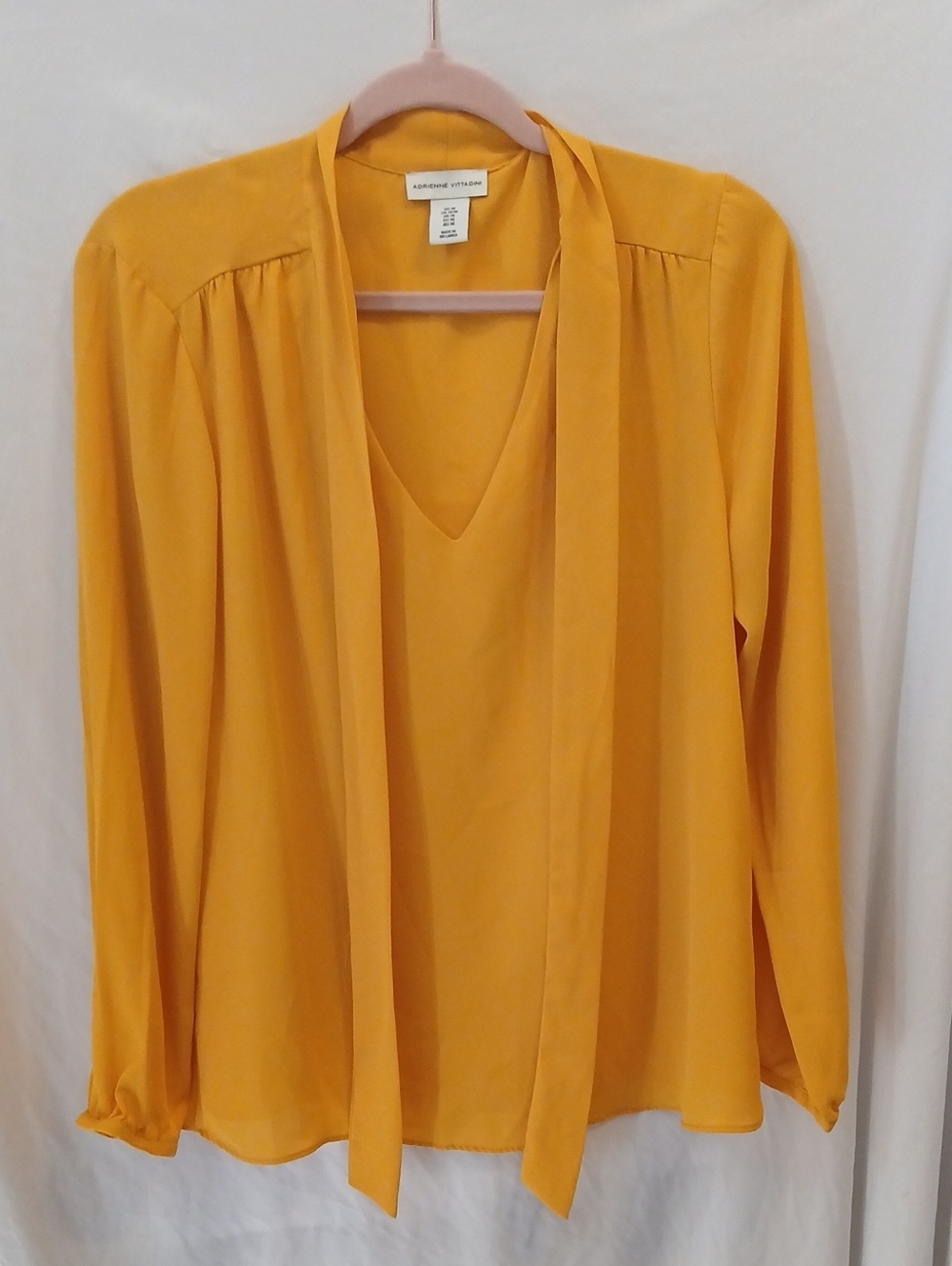 Adrienne Vittadini Yellow Tie-Neck V-Neck Blouse